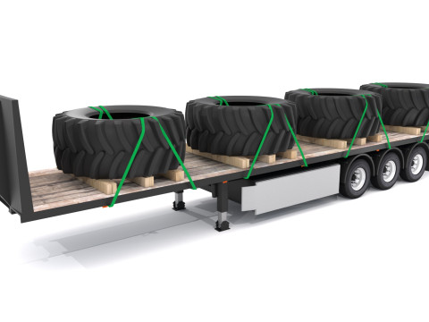 Remolque de plataforma con neumáticos Modelo 3D