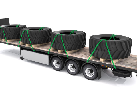 Remolque de plataforma con neumáticos Modelo 3D