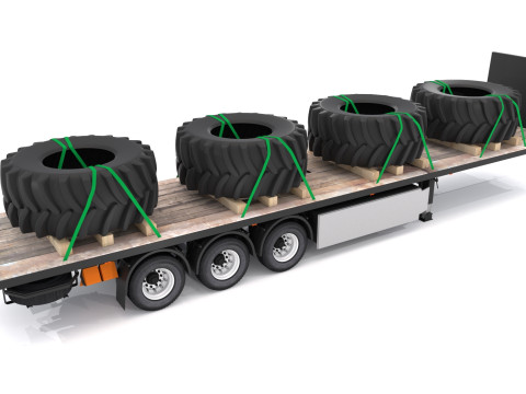 Remolque de plataforma con neumáticos Modelo 3D