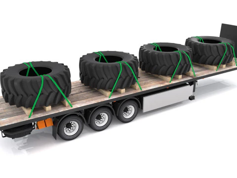 Rimorchio a pianale con pneumatici Modello 3D