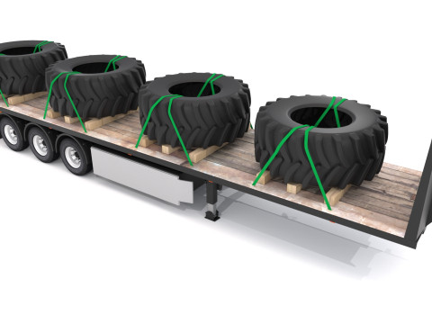 Remolque de plataforma con neumáticos Modelo 3D