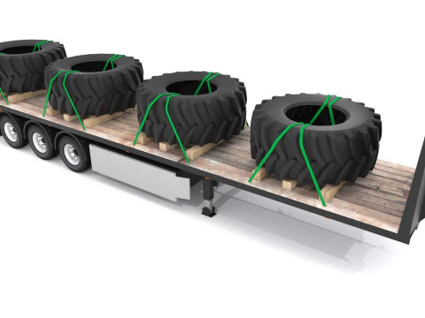 Rimorchio a pianale con pneumatici Modello 3D
