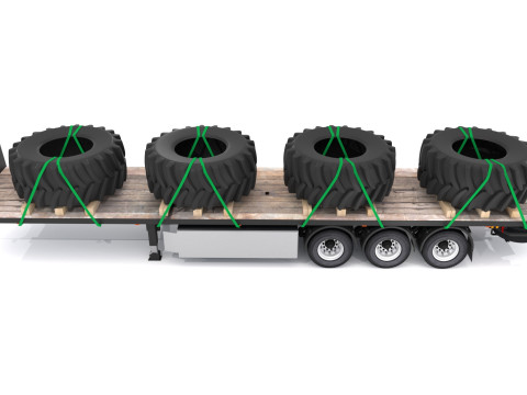 Remolque de plataforma con neumáticos Modelo 3D