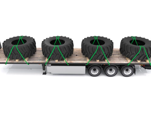 Rimorchio a pianale con pneumatici Modello 3D