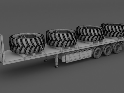 Remolque de plataforma con neumáticos Modelo 3D