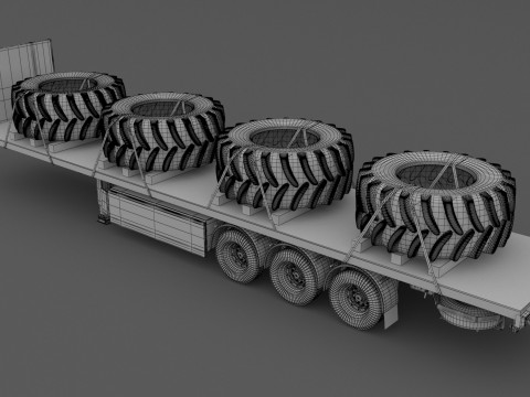 Remolque de plataforma con neumáticos Modelo 3D