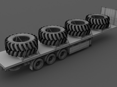 Remolque de plataforma con neumáticos Modelo 3D