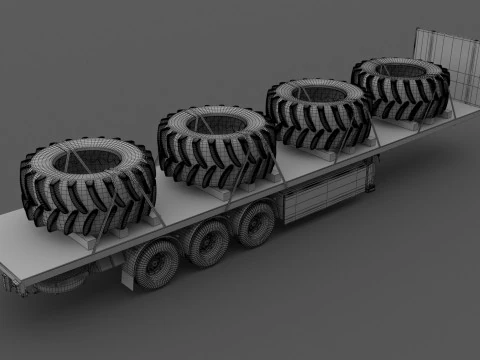 Rimorchio a pianale con pneumatici Modello 3D