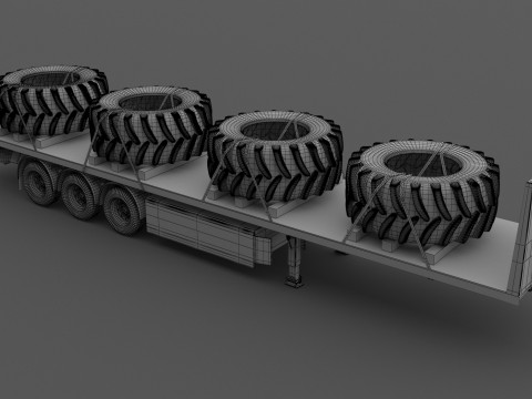 Remolque de plataforma con neumáticos Modelo 3D