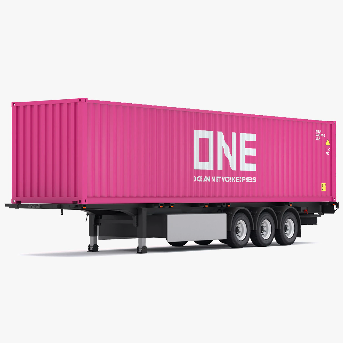 Chassis Semi Trailer with One Shipping Container 3D Model .c4d .max .obj .3ds .fbx .stl .blend 