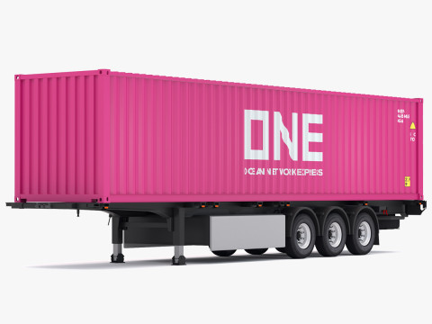 Semirimorchio con telaio con un container Modello 3D
