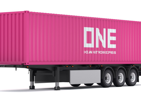 Полуприцеп-шасси с одним транспортным контейнером 3D Модель