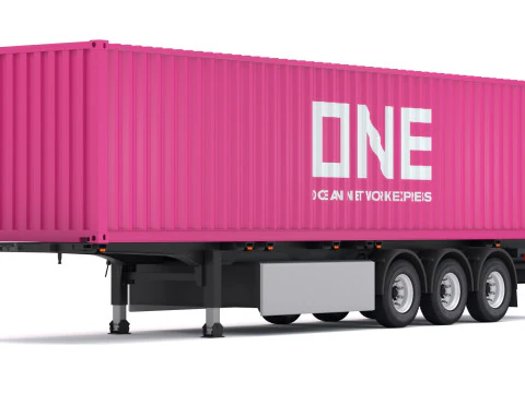 Chassis Semi Trailer with One Shipping Container 3D Model