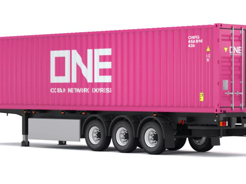 Chassis Semi Trailer with One Shipping Container 3D Model