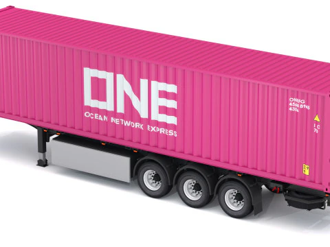 Chassis Semi Trailer with One Shipping Container 3D Model