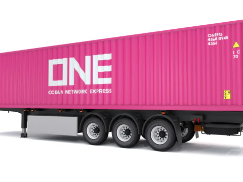 Chassis Semi Trailer with One Shipping Container 3D Model