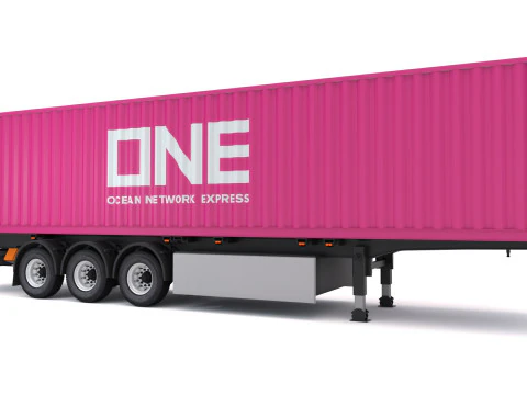 Chassis Semi Trailer with One Shipping Container 3D Model