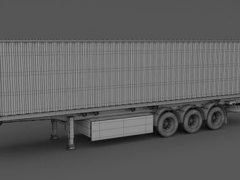 Chassis Semi Trailer with One Shipping Container 3D Model