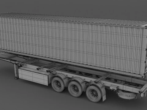 Chassis Semi Trailer with One Shipping Container 3D Model
