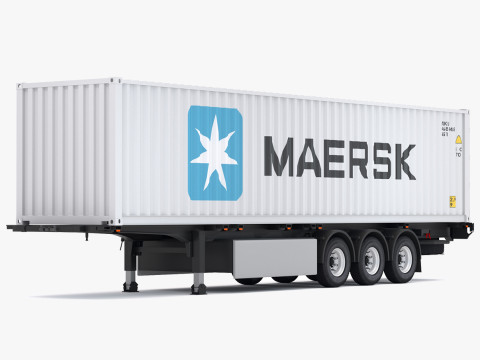 Полуприцеп-шасси с транспортным контейнером Maersk 3D Модель