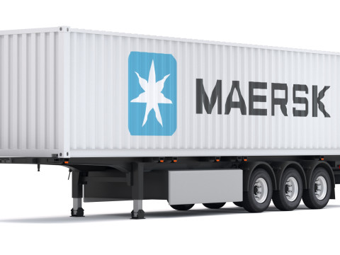 Напівпричіп шасі з транспортним контейнером Maersk 3D Модель
