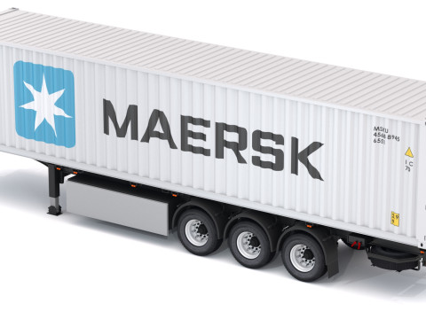 Напівпричіп шасі з транспортним контейнером Maersk 3D Модель