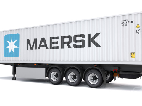 Напівпричіп шасі з транспортним контейнером Maersk 3D Модель