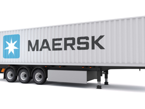 Напівпричіп шасі з транспортним контейнером Maersk 3D Модель