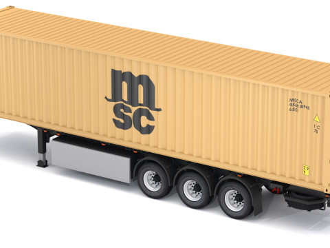 MSC輸送コンテナを備えたシャーシセミトレーラー 3Dモデル