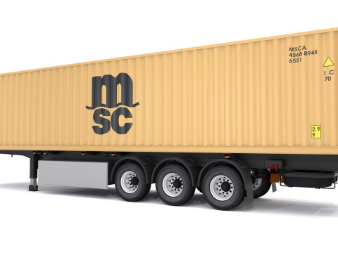 MSC輸送コンテナを備えたシャーシセミトレーラー 3Dモデル