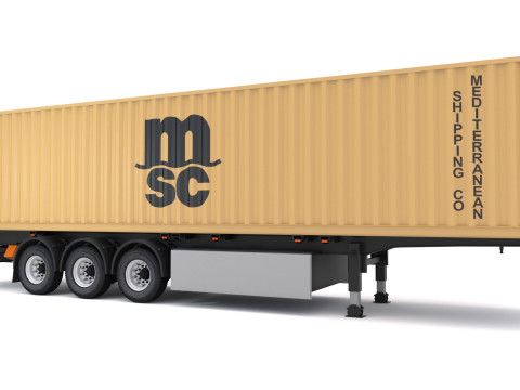 MSC輸送コンテナを備えたシャーシセミトレーラー 3Dモデル