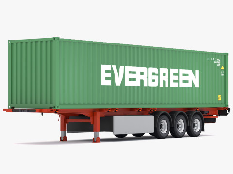 Полуприцеп-шасси с транспортным контейнером Evergreen 3D Модель