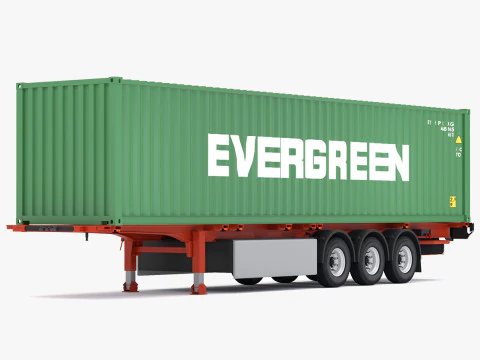 エバーグリーン輸送コンテナを備えたシャーシセミトレーラー 3Dモデル