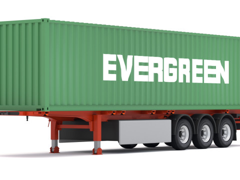 Semirremolque de chasis con contenedor de envío Evergreen Modelo 3D