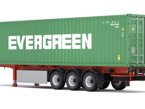 Semirremolque de chasis con contenedor de envío Evergreen Modelo 3D