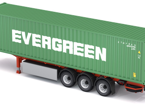 Semirremolque de chasis con contenedor de envío Evergreen Modelo 3D