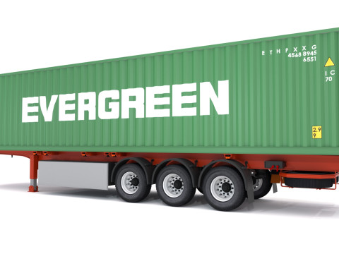 Semirremolque de chasis con contenedor de envío Evergreen Modelo 3D