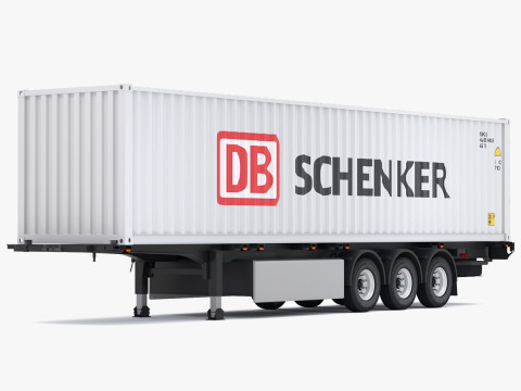 Полуприцеп-шасси с транспортным контейнером DB Schenker 3D Модель