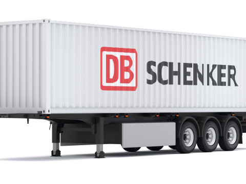 Chassisoplegger met DB Schenker-zeecontainer 3D Model