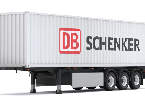 Semi-reboque chassi com cont&ecirc;iner DB Schenker Modelo 3D