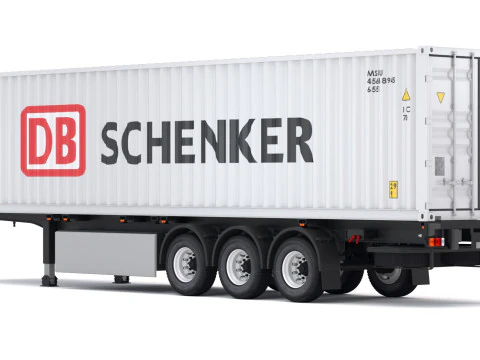 Semi-reboque chassi com cont&ecirc;iner DB Schenker Modelo 3D