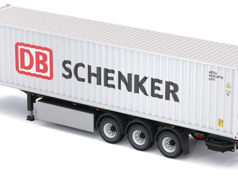 Chassisoplegger met DB Schenker-zeecontainer 3D Model