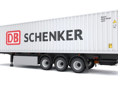 Semi-reboque chassi com cont&ecirc;iner DB Schenker Modelo 3D