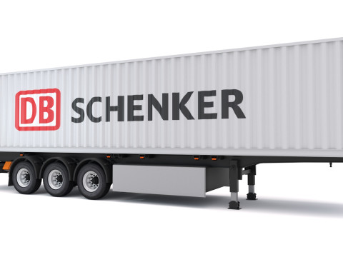 Chassisoplegger met DB Schenker-zeecontainer 3D Model