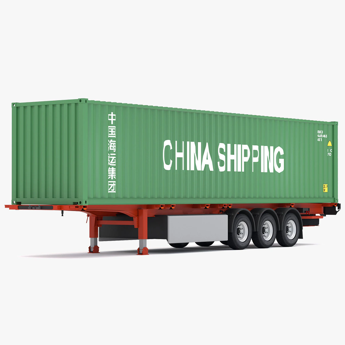 Chassis Semi Trailer with China Shipping Container 3D Model .c4d .max .obj .3ds .fbx .stl .blend 
