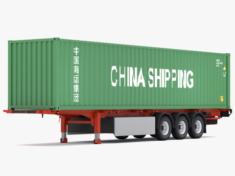 Полуприцеп шасси с контейнером для перевозки в Китае 3D Модель
