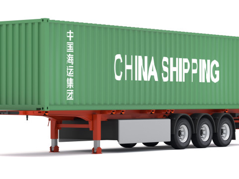 Полуприцеп шасси с контейнером для перевозки в Китае 3D Модель