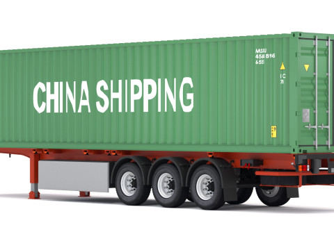 Полуприцеп шасси с контейнером для перевозки в Китае 3D Модель