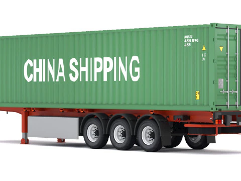 Chassis Semi Trailer with China Shipping Container 3D Model