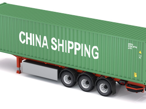 Полуприцеп шасси с контейнером для перевозки в Китае 3D Модель